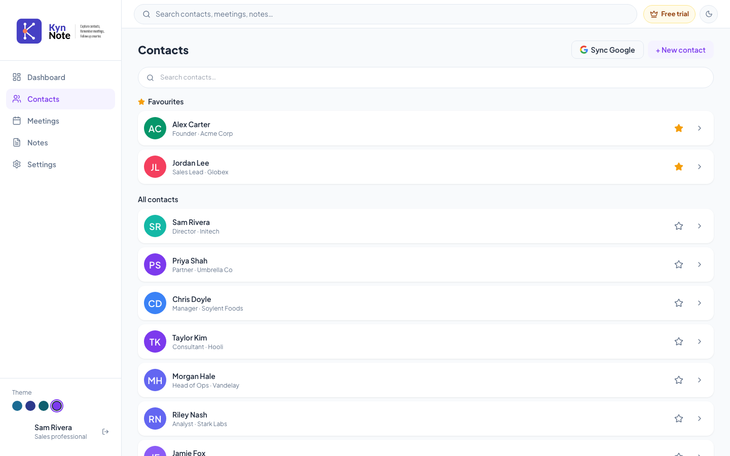 Contacts — desktop