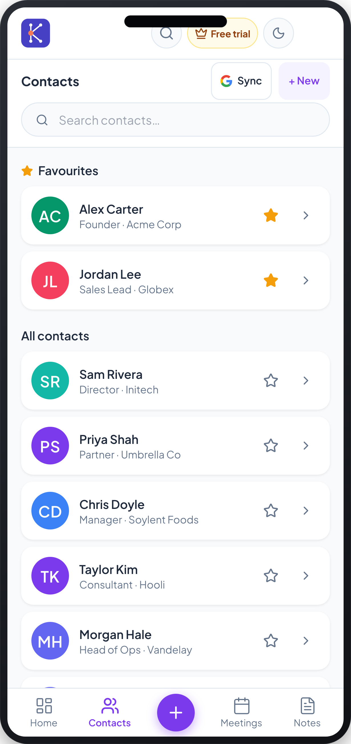 Contacts — mobile