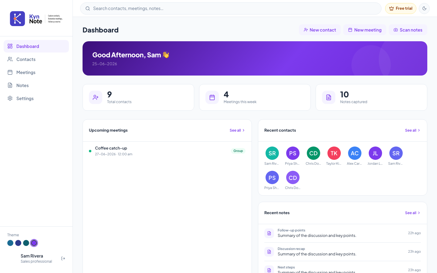 Dashboard — desktop