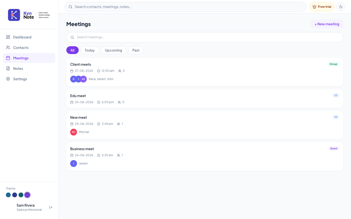 Meetings — desktop