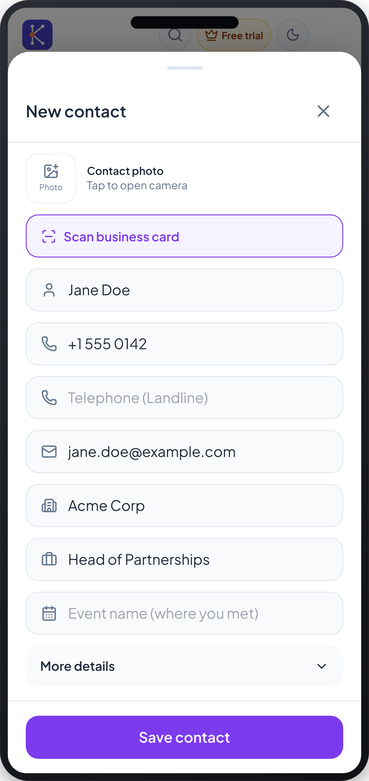 Add a New Contact — mobile