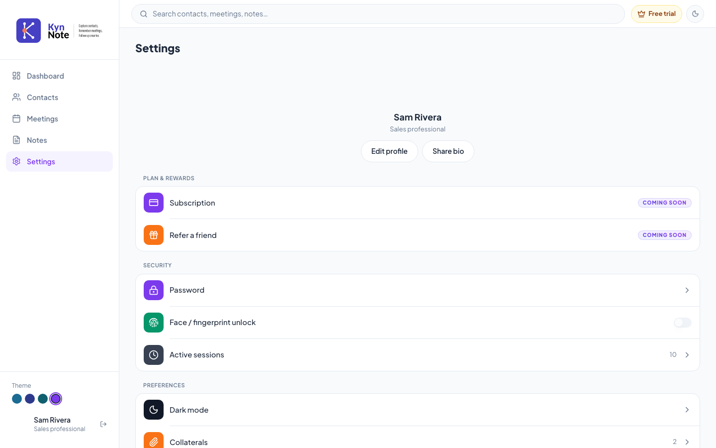 Settings — desktop